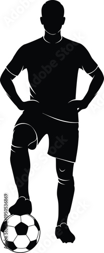 Soccer Player Silhouette with Ball on Foot Standing Confidently Sports 