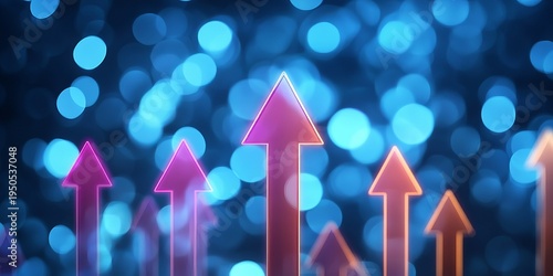 Illuminated Arrow Representing Growth and Progress Rising Upward, Concept of Business Success Ahead