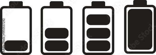 Battery charge level indicator icons black set low to full vector illustration