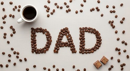 Happy father's day celebration with coffee and coffee beans