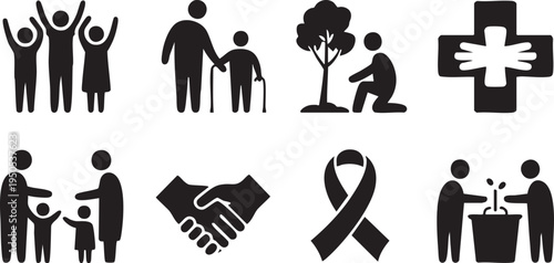 Global Charity Donation Icon Set 