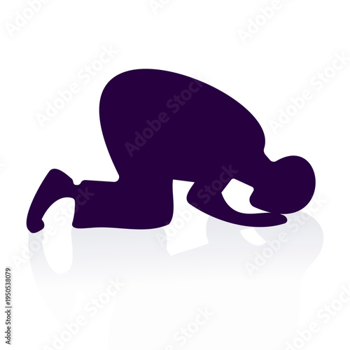 Silhouette of a person prostrating in prayer, symbolizing worship and devotion.