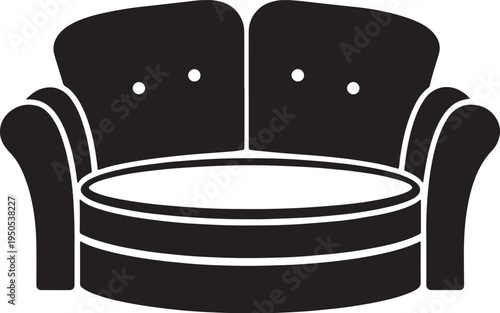 Loveseat sofa with round ottoman in modern minimalist style