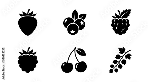 A collection of black silhouettes of various berries and fruits on a white background (1)