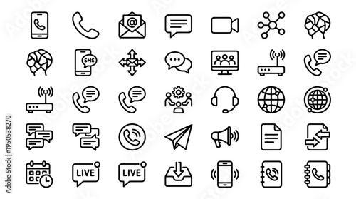 Collection of communication icons illustrating various digital interaction methods and tools