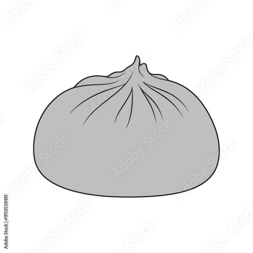 A simple, stylized illustration of a single, plump steamed bun with its top gathered and pleated.
