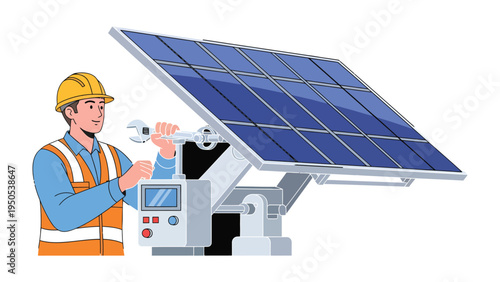 Solar Panel Installation: A technician meticulously adjusts a solar panel, embodying the fusion of technology and environmental sustainability.