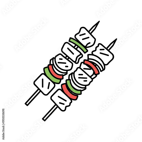 Two delicious skewers of grilled meat and vegetables, perfect for a summer barbecue or outdoor dining experience.