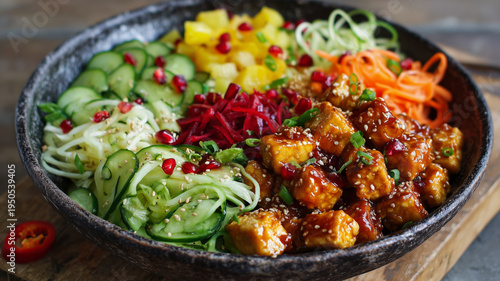Vegan healthy poke bowl with tofu