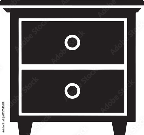 Simple black and white nightstand with two drawers and white outlines