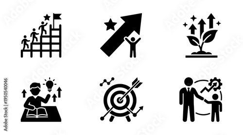 Abstract icons representing growth, achievement, and learning in a professional development context
