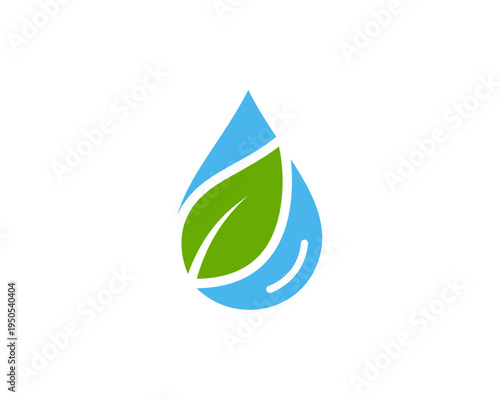 Water Drop with Leaf, Graphic Illustration, Eco-Friendly Concept, Clean Environment