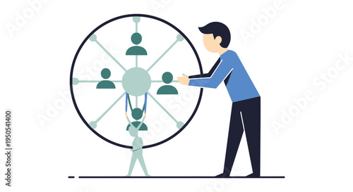 businessman selecting target goals from circular strategy chart flat design vector illustration