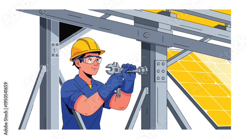 Solar Panel Technician: A skilled technician, equipped with necessary tools, diligently installs solar panels, reflecting the dedication towards sustainable energy
