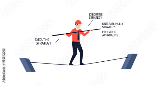 business strategy tightrope walker balancing success and risk vector illustration