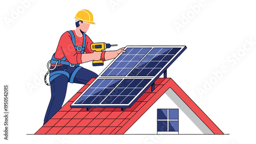 Solar Panel Installation: A technician meticulously installs solar panels on a rooftop, symbolizing the growth of clean energy and a commitment to a sustainable future.
