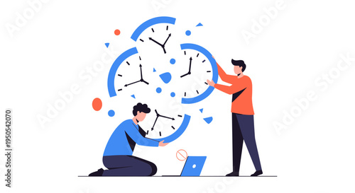 man adjusting clocks for time management and productivity flat design vector illustration