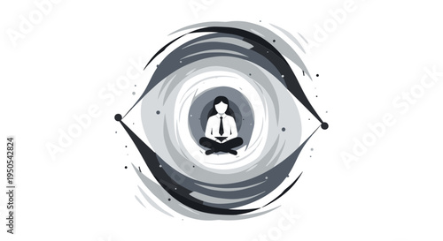 meditating person in zen concentric circles mindfulness concept vector illustration