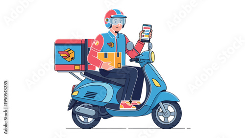 Courier on Scooter: A delivery person on a scooter, navigates city streets with speed and efficiency, the epitome of modern urban transport.