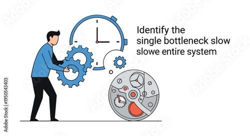 business professional identifying system bottleneck in workflow process flat design vector illustration