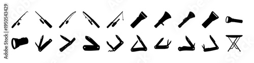 Farming Hoe and Digging Tool Silhouette Set - Black silhouettes of farming hoes, pickaxes, and hand cultivation tools used for gardening, agriculture, and soil digging equipment icon collection.