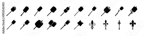 Shovel and Gardening Tool Silhouette Icon Set - Black silhouettes of shovels and digging tools in multiple shapes, a simple gardening and construction tool icon collection.