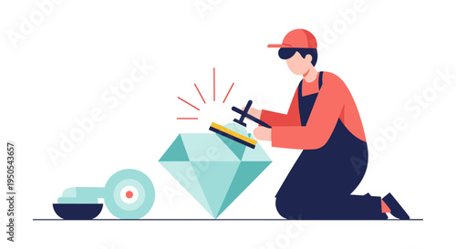 worker cutting glass with precision tools flat design vector illustration