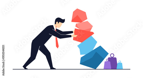 businessman struggling with heavy workload and stress vector illustration