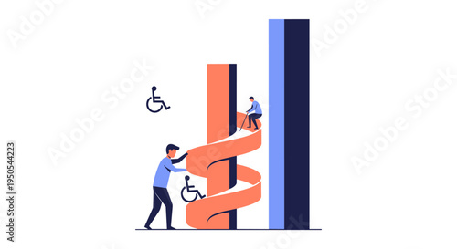accessible urban mobility flat design vector illustration with wheelchair users and city infrastructure