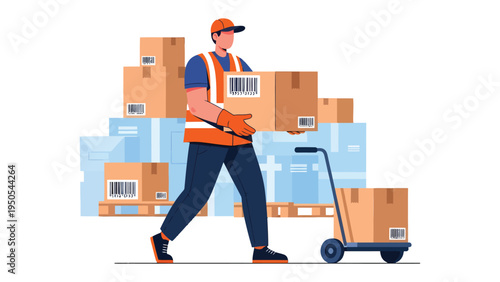 Logistics Delivery: A delivery worker expertly navigates a stack of packages, efficiently delivering goods with precision and reliability. Capturing the essence of promptness and logistics solutions.