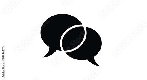 This minimalistic image features two overlapping black speech bubbles suggesting communication or dialogue between individuals high quality professional detailed
