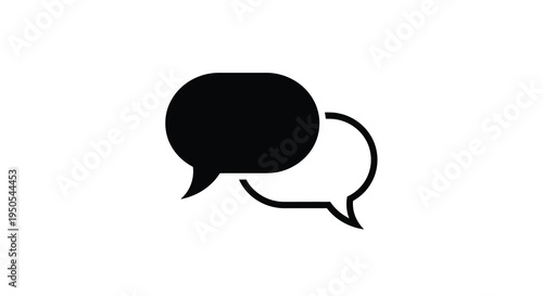 This minimalist image features two overlapping speech bubbles in solid black representing communication and dialogue high quality professional detailed