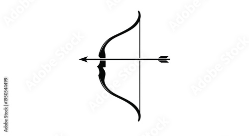 A stark silhouette depicts a classic bow and arrow centrally positioned on a clean white background high quality professional
