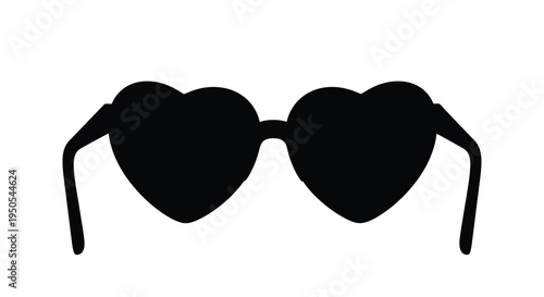 A striking black and white silhouette depicts a pair of sunglasses with uniquely shaped heart formed lenses high quality professional detailed modern