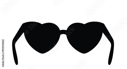 A striking black silhouette depicts a pair of sunglasses uniquely shaped like hearts conveying a playful vibe high quality