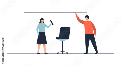 business presentation training with speaker and coach flat design vector illustration