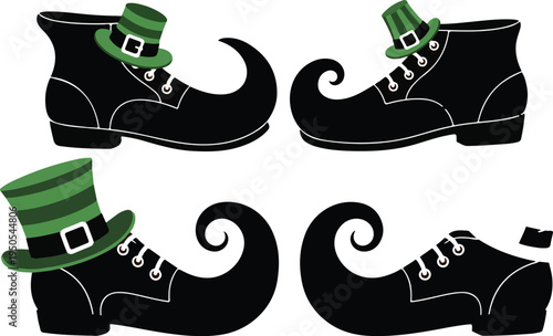 St Patrick's Day Leprechaun Boots and Hats Vector Illustration, Festive Irish Holiday Graphic Design