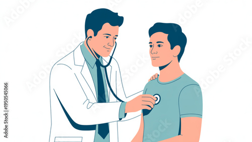 Doctor examining patient with stethoscope medical checkup illustration for healthcare and wellness concepts isolated on white background
