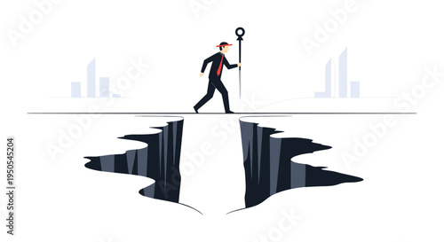 business professional balancing on tightrope over city gap vector illustration