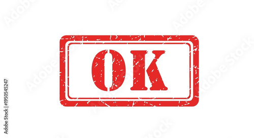 A rectangular red stamp displaying the word ok in bold white lettering signifying approval or agreement high quality professional