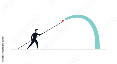 man fishing with rod casting line rainbow catch vector illustration