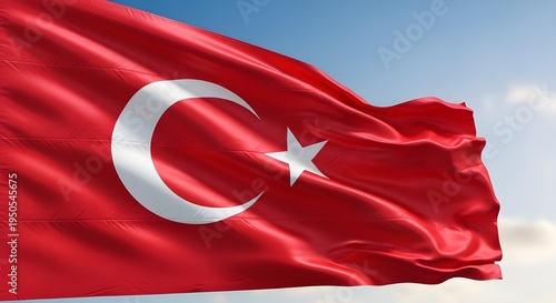 Turkish flag waving in the wind with clear blue sky background