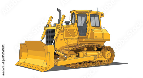 Yellow bulldozer on white background, construction vehicle, heavy machinery, earthmover