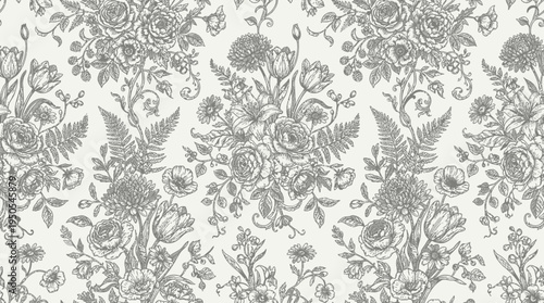 Gray floral damask pattern design.