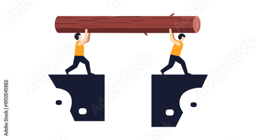 two construction workers carrying heavy wooden beam vector illustration