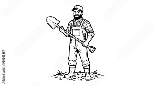 Man holding garden shovel standing outdoors.