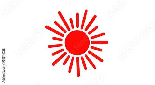 Bright Red Sunburst Icon on White Background, Abstract Solar Flare Illustration
