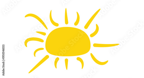 Bright Yellow Sun Icon with Rays on White Background