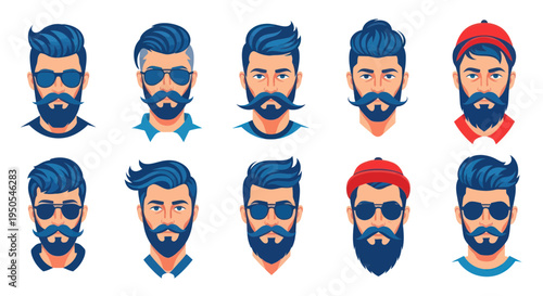 Diverse Hipster Men Hairstyles and Beards Collection