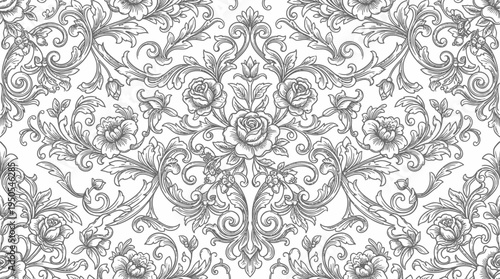 Black and white floral damask pattern.